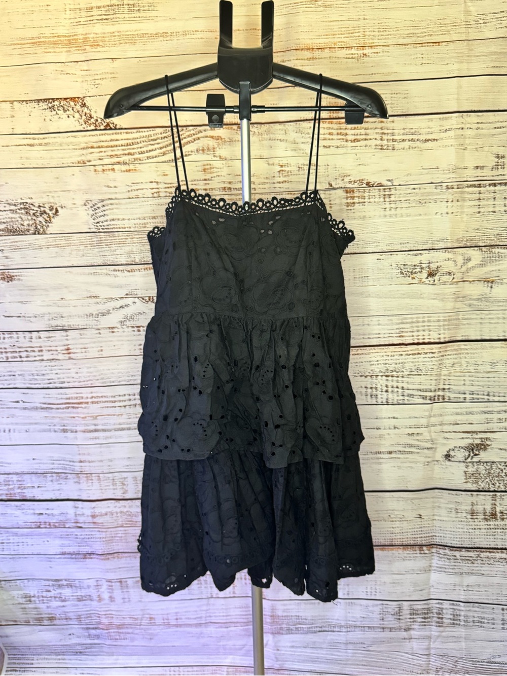 Reclaimed Vintage sz 10 Black Eyelet Tiered Spaghetti-Strap Dress Goth